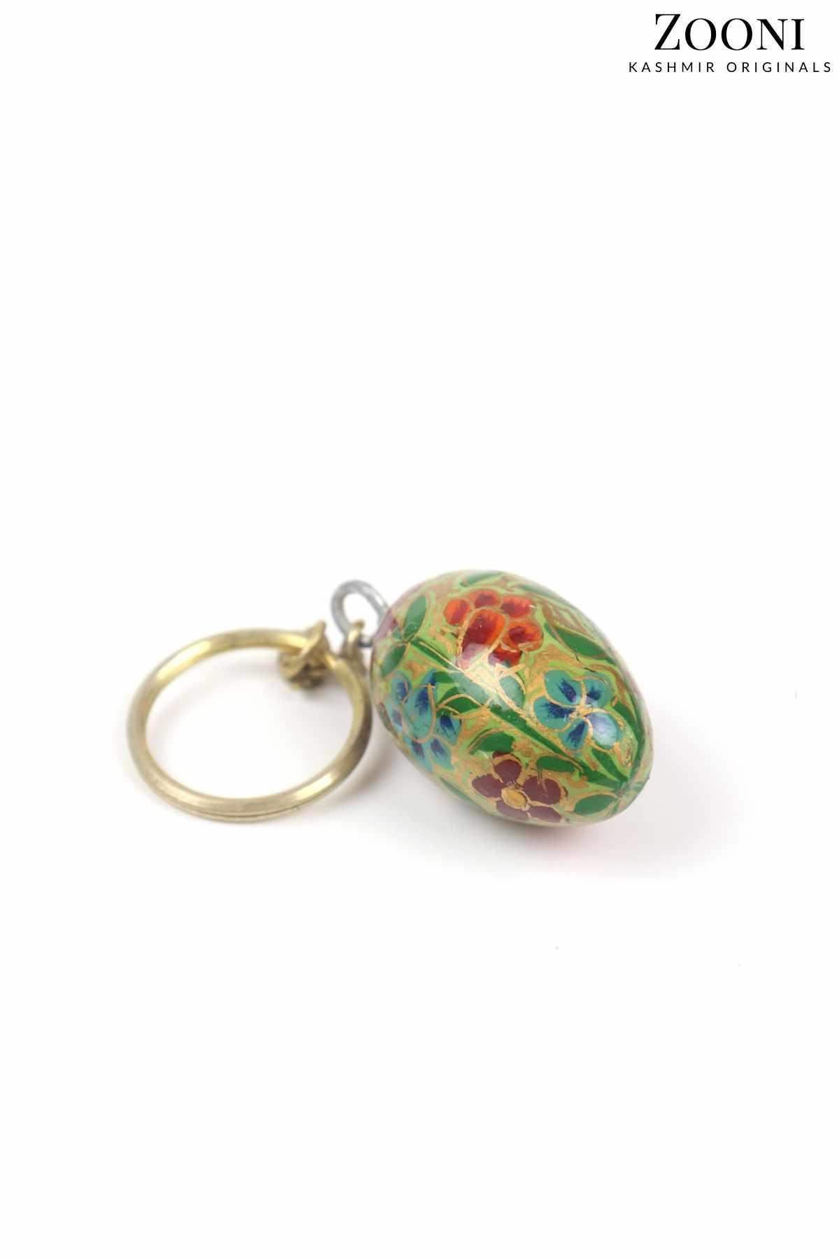 Handmade Papier Mache Keychain - Green Floral - Zooni | Kashmir Originals