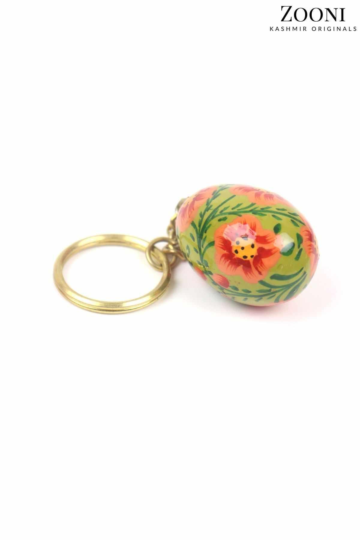 Handmade Papier Mache Keychain - Pastel Floral - Zooni | Kashmir Originals