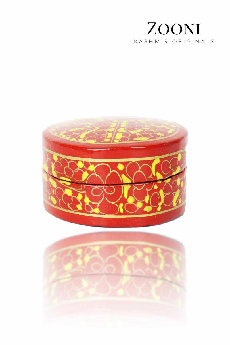 Handmade Papier Mache Ring Box - Red and Yellow Floral - Zooni | Kashmir Originals