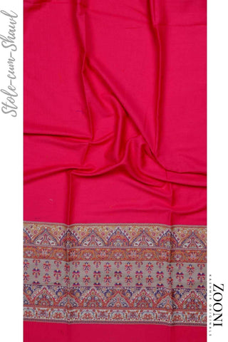 Limited Edition 3 Piece Woollen Blend Kaani Weave Unstitched Winter Suit - Pink - Zooni | Kashmir Originals