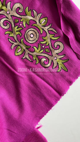 Limited Edition: Luxury 3 Piece Embroidered Kashmiri Unstitched Winter Suit - Magenta - Zooni | Kashmir Originals