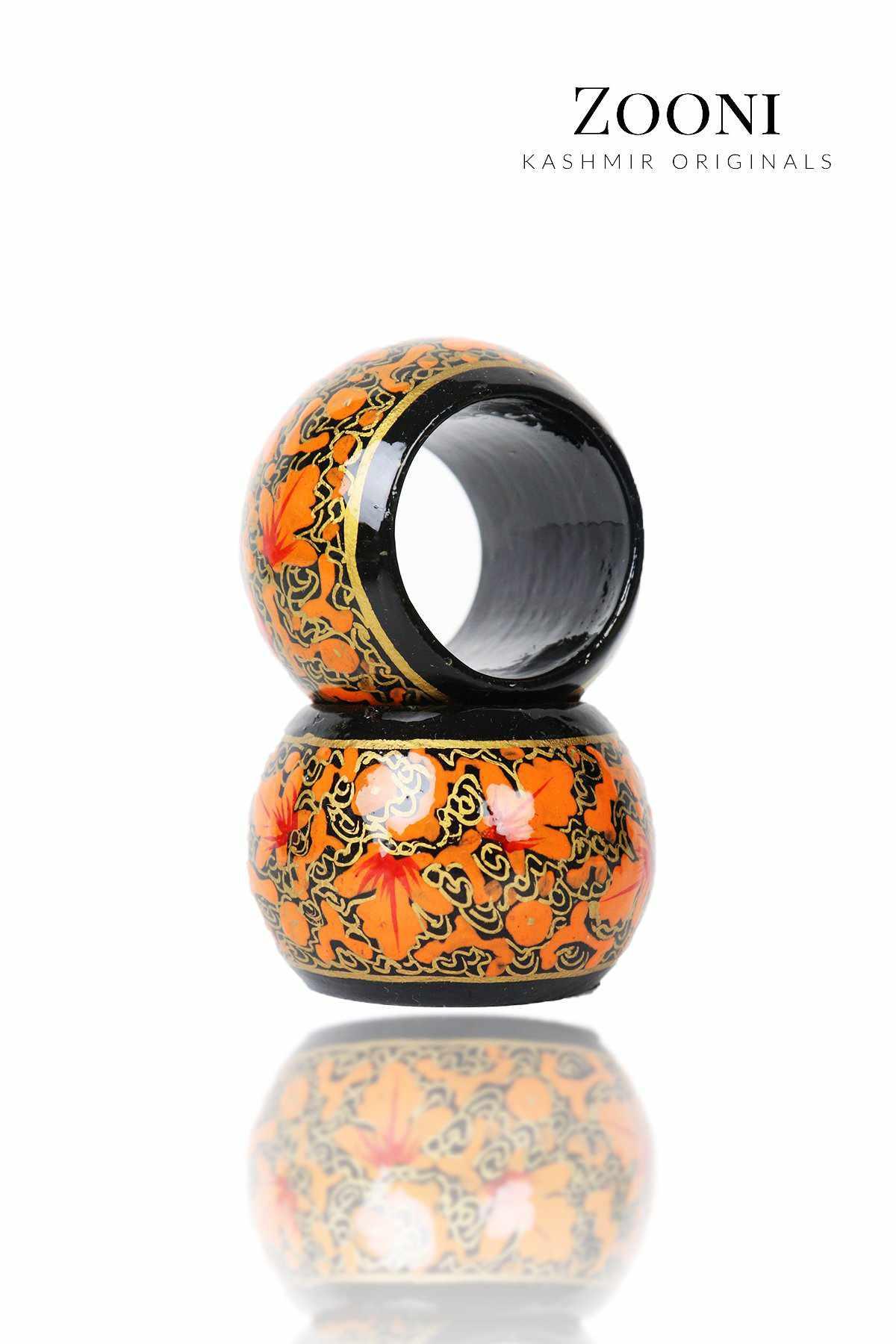 Pair of Handmade Papier Mache Napkin Rings - Black and Golden - Zooni | Kashmir Originals