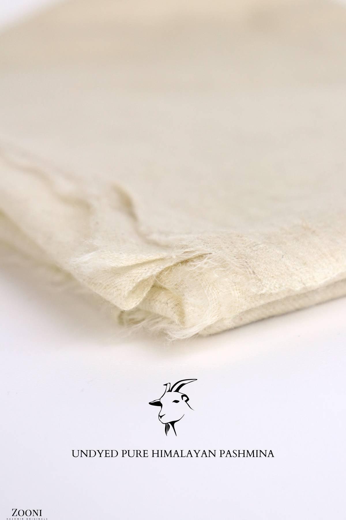 Pure Himalayan Pashmina Plain Shawl (Extra Soft) - Natural Rare Off-White Goat (Undyed) - Zooni | Kashmir Originals