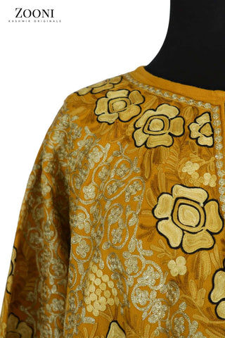 Pure Wool Embroidered Kashmiri Pheran/Feran: Aari (Stitched) - Marigold - Zooni | Kashmir Originals