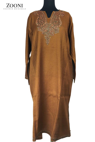 Pure Wool Hand Embroidered Kashmiri Pheran/Feran: Sozni (Stitched) - Irish Coffee - Zooni | Kashmir Originals