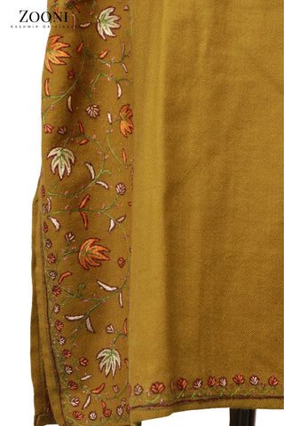 Pure Wool Hand Embroidered Kashmiri Pheran/Feran: Sozni (Stitched) - Mustard - Zooni | Kashmir Originals