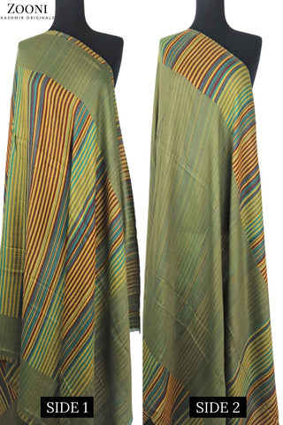 Reversible Superfine Cashmere Striped Shawl - Avocado Green - Zooni | Kashmir Originals