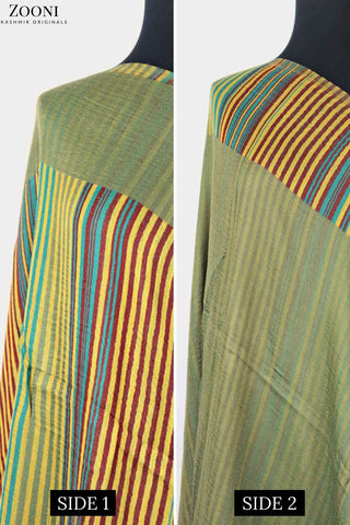 Reversible Superfine Cashmere Striped Shawl - Avocado Green - Zooni | Kashmir Originals