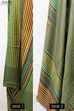 Reversible Superfine Cashmere Striped Shawl - Avocado Green - Zooni | Kashmir Originals