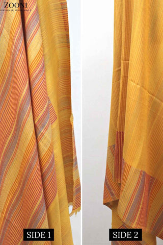 Reversible Superfine Cashmere Striped Shawl - Mustard and Carrot Orange - Zooni | Kashmir Originals