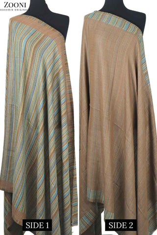 Reversible Superfine Cashmere Striped Shawl - Sandal Brown - Zooni | Kashmir Originals