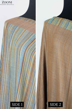 Reversible Superfine Cashmere Striped Shawl - Sandal Brown - Zooni | Kashmir Originals