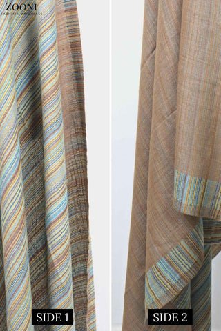 Reversible Superfine Cashmere Striped Shawl - Sandal Brown - Zooni | Kashmir Originals