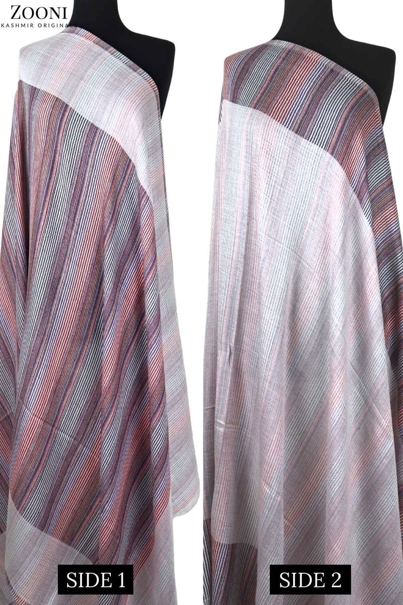 Reversible Superfine Cashmere Striped Shawl - White and Purple Affair - Zooni | Kashmir Originals