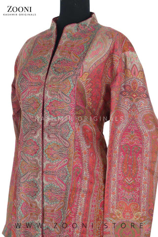 Royal - Limited Edition Stitched Kaani Woven Women's Luxury Coat - Blush - Zooni | Kashmir Originals