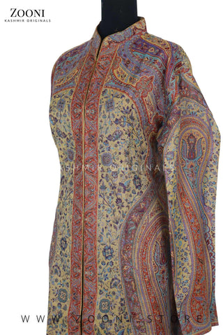 Royal - Limited Edition Stitched Kaani Woven Women's Luxury Coat - Mustard and Burnt Orange - Zooni | Kashmir Originals