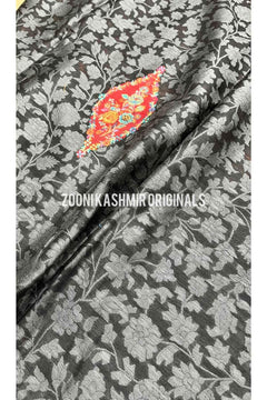 Summer: Soft 3 Piece Woven Kaani Silk Unstitched - Black - Zooni | Kashmir Originals