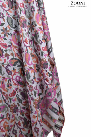 Superfine Pure Merino Kaani Jaamawar Shawl - Cannon Pink Waves - Zooni | Kashmir Originals