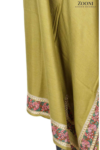 Zarri Tilla Doar Embroidered Merino Wool Shawl - Dark Mustard - Zooni | Kashmir Originals