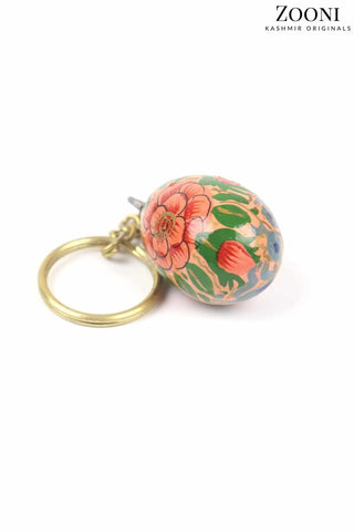 Handmade Papier Mache Keychain - Coral Floral - Zooni | Kashmir Originals