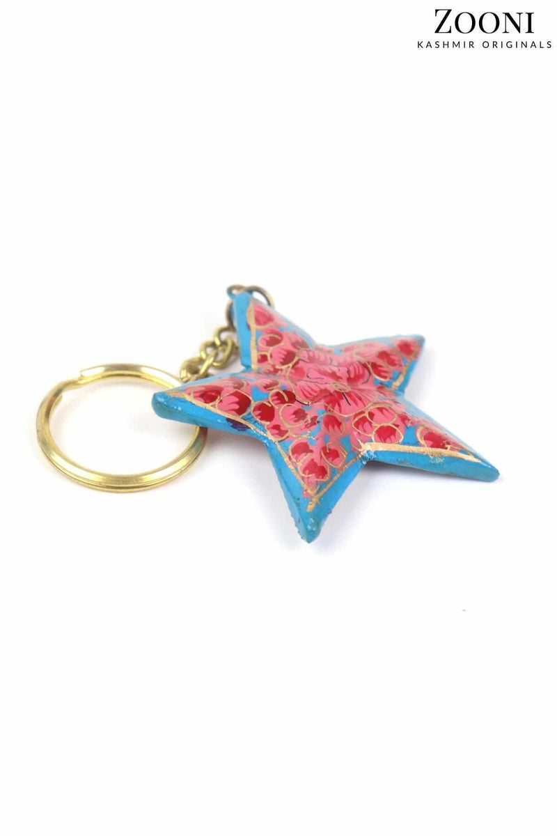 Handmade Papier Mache Keychain - Blue Star