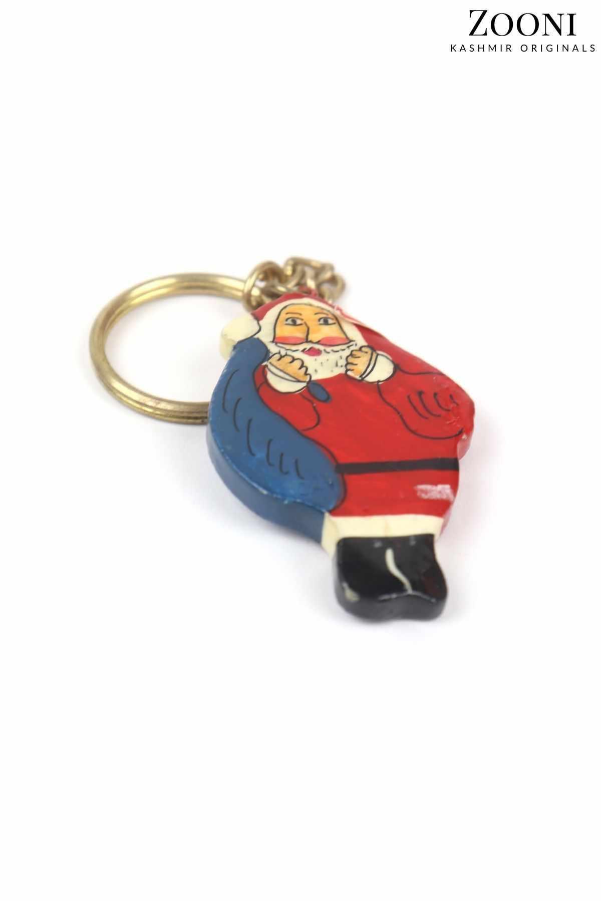 Handmade Papier Mache Keychain - Red Santa